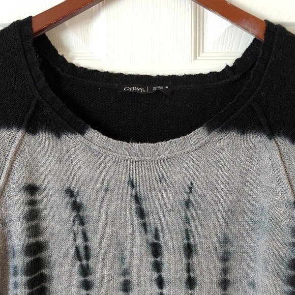 Gypsy 05 Global Village Lightweight Tie Dye Wool Blend Scoop Neck Sweater Gray M - Picture 2 of 11